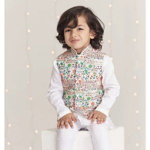 • Itsy Bitsy Indian White Colorful Waistcoat • 6-12m